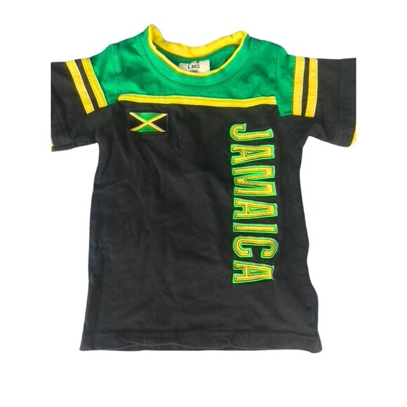 LMS Kids Short Sleeve Round Neck Jamaican Tshirt Black Green Yellow Size 2-4 - Picture 1 of 7